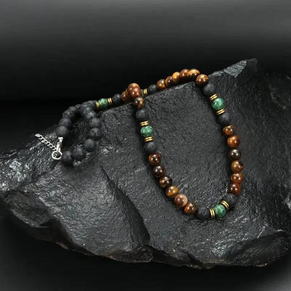 Rita Tiger-Eye-Look Bead Necklace with Gold-Tone Clasp