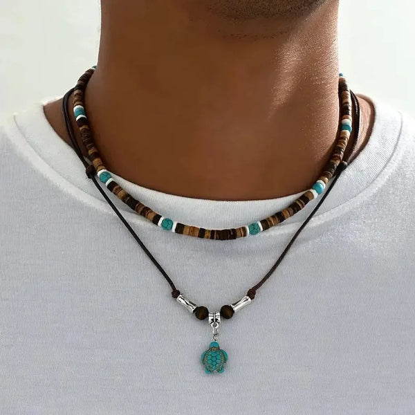 Laurence Men's Turquoise-Color and Tiger-Eye-Look Bead Necklace - image 3