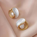 Ruth White Opal-Look and Pearl-Look Drop Earrings | Gold-Tone — image 3