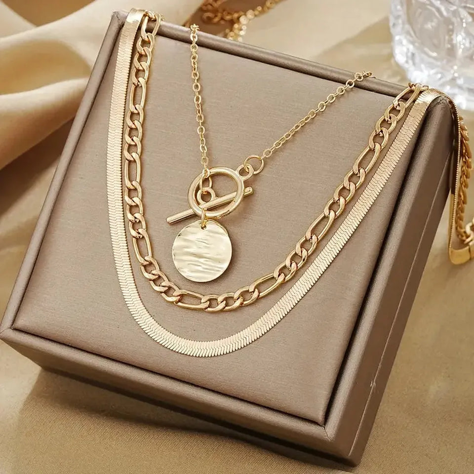 Amanda Layered Textured Coin Necklace - image 1