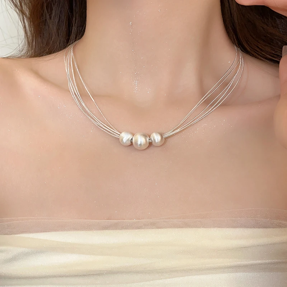 Kathleen Layered White Pearl-Look Necklace - image 1
