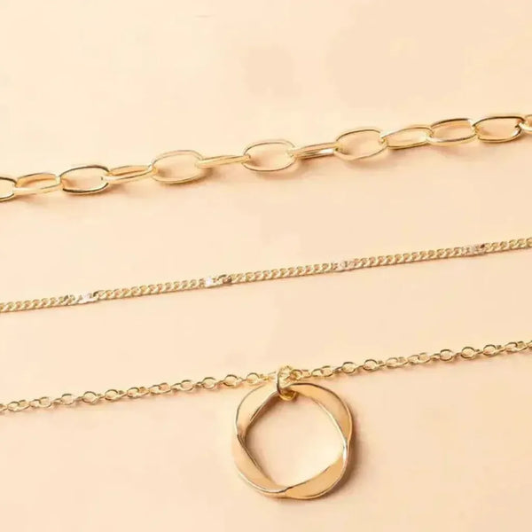 Tabitha Retro Layered Necklace with Gold-Tone Pendant — image 2