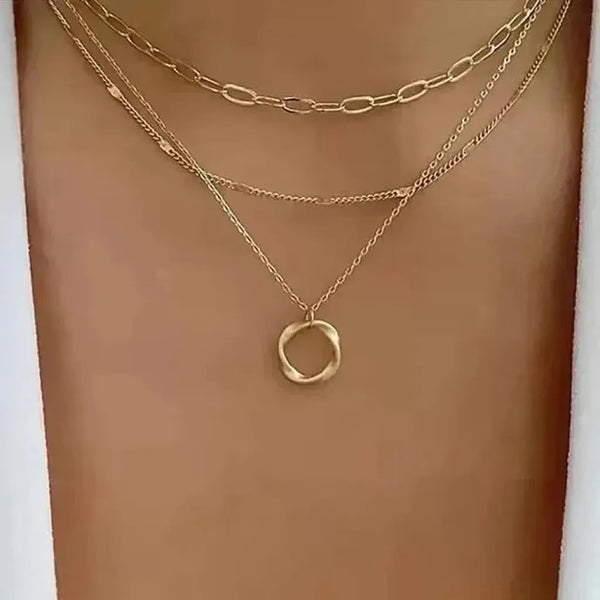 Tabitha Retro Layered Necklace with Gold-Tone Pendant