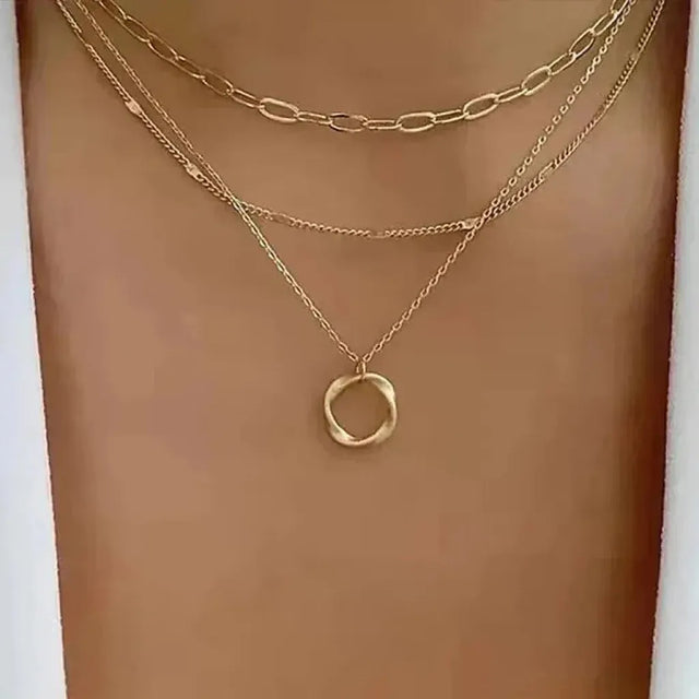 Tabitha Retro Layered Necklace with Gold-Tone Pendant