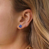 Bernadette Minimal Princess-Cut Blue Stud Earrings | Silver-Tone — image 3