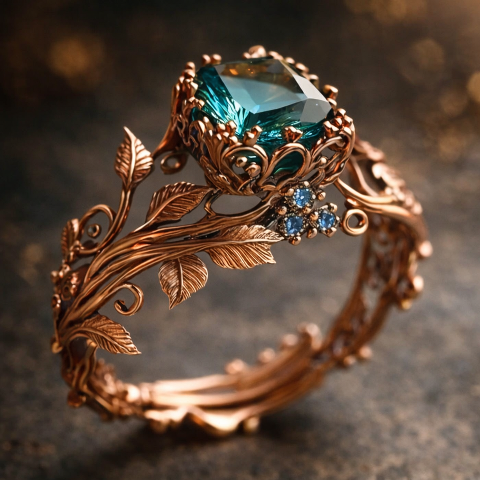 Eloise Nature-Inspired Green Sparkle Ring - image 1