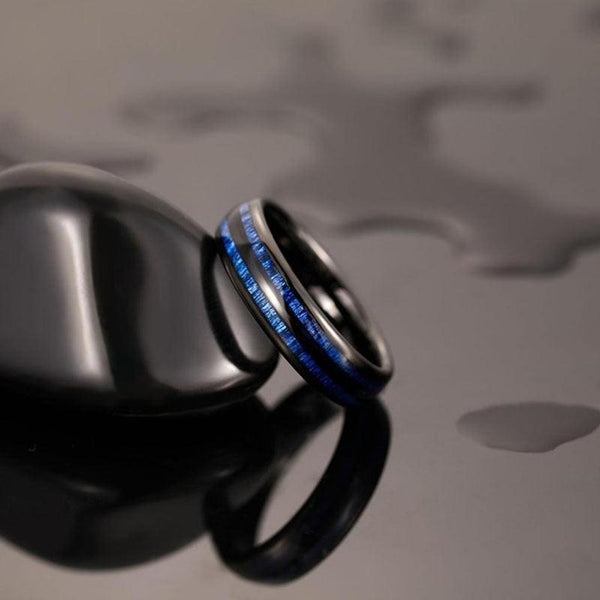 Albert Blue Double Inlay Band Ring | Black - image 4
