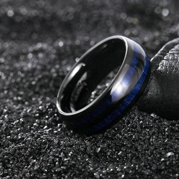 Albert Blue Double Inlay Band Ring | Black - image 5