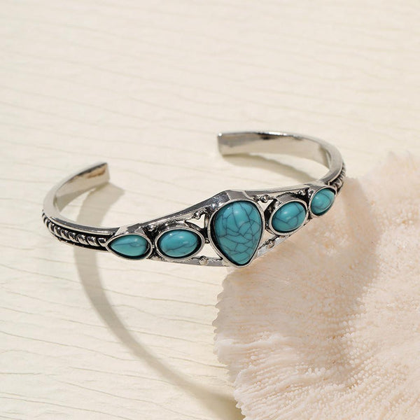 Arabella Open Turquoise-Color Teardrop Bangle | Silver-Tone — image 2
