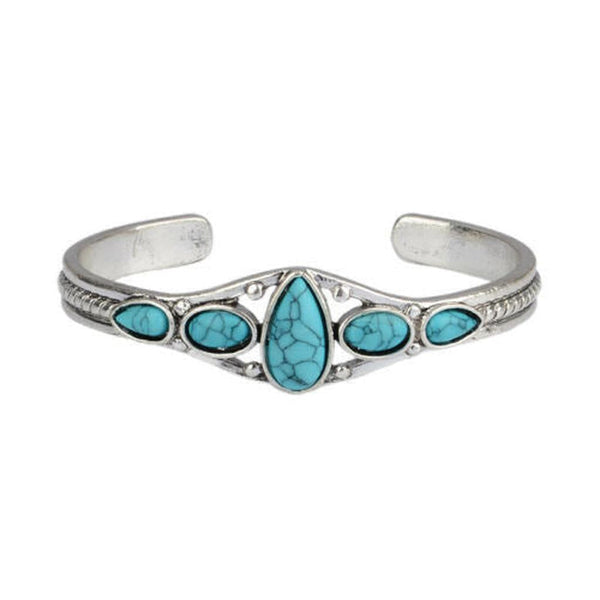 Arabella Open Turquoise-Color Teardrop Bangle | Silver-Tone