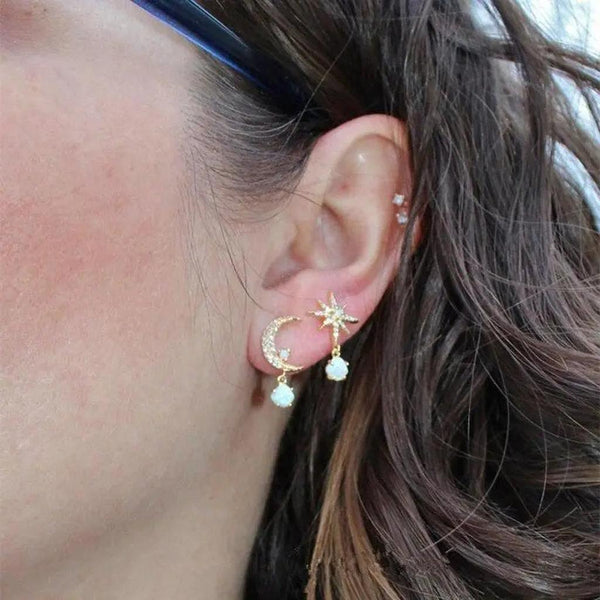 Sadie Moon and Star Opal-Look Earrings | Gold-Tone — image 2
