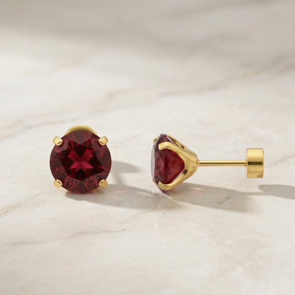 Florence Round Red Earrings | Gold-Tone