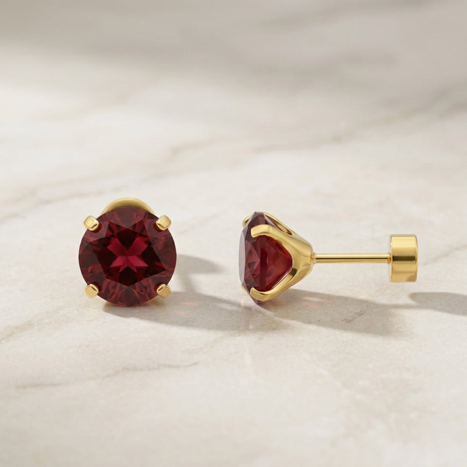 Florence Round Red Earrings | Gold-Tone