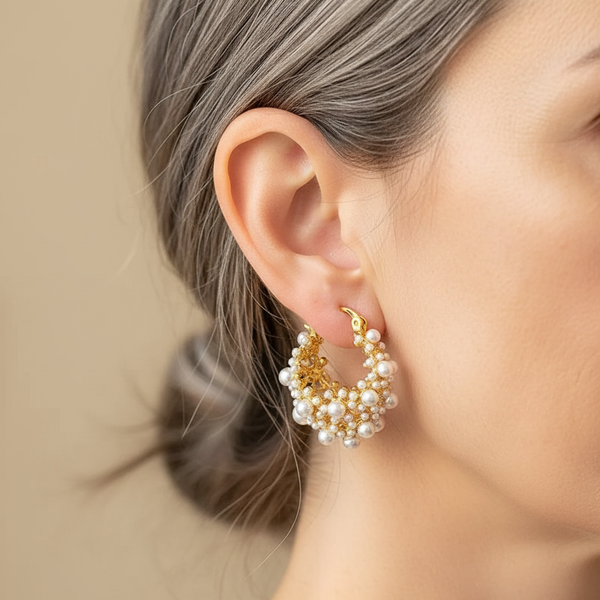 Yvonne Vintage-Style Pearl-Look Earrings | Gold-Tone — image 2