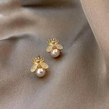 Angela Pearl-Look and Sparkle Earrings | Gold-Tone