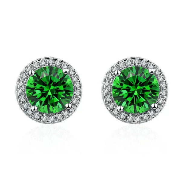 Sandra Green Round Halo Stud Earrings - image 2