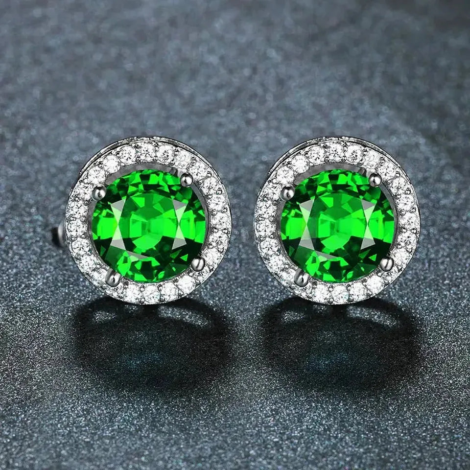 Sandra Green Round Halo Stud Earrings - image 1