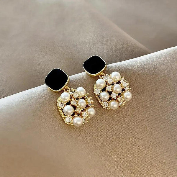 Renee Black Opal-Look and Pearl-Look Earrings | Gold-Tone