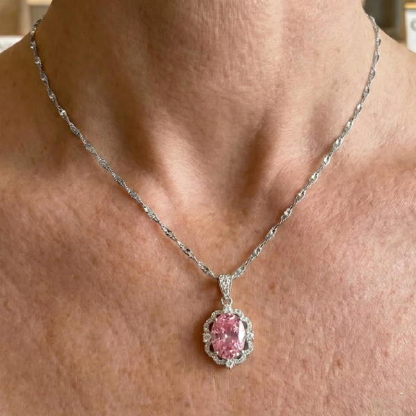 Lucia Oval Rose Halo Necklace | Silver-Tone — image 2