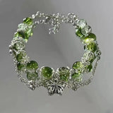 Esther Retro Silver-Tone Butterfly and Green Bead Bracelet