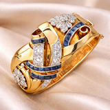 Beatrice Retro Blue Sparkle Ring | Gold-Tone