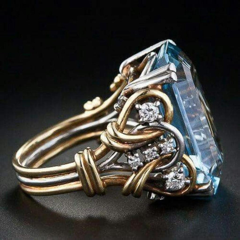 Sibyl Multi-Row Retro Blue Sparkle Ring | Gold-Tone