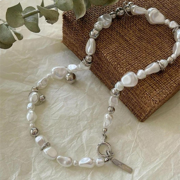 Marjorie Retro Silver-Tone Pearl-Look and Bead Necklace