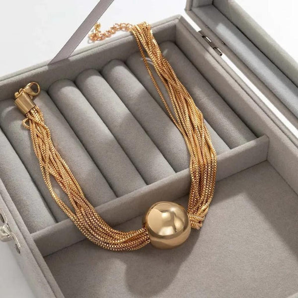 Gloria Retro Multicolor Bead Necklace — Gold-Tone — image 1