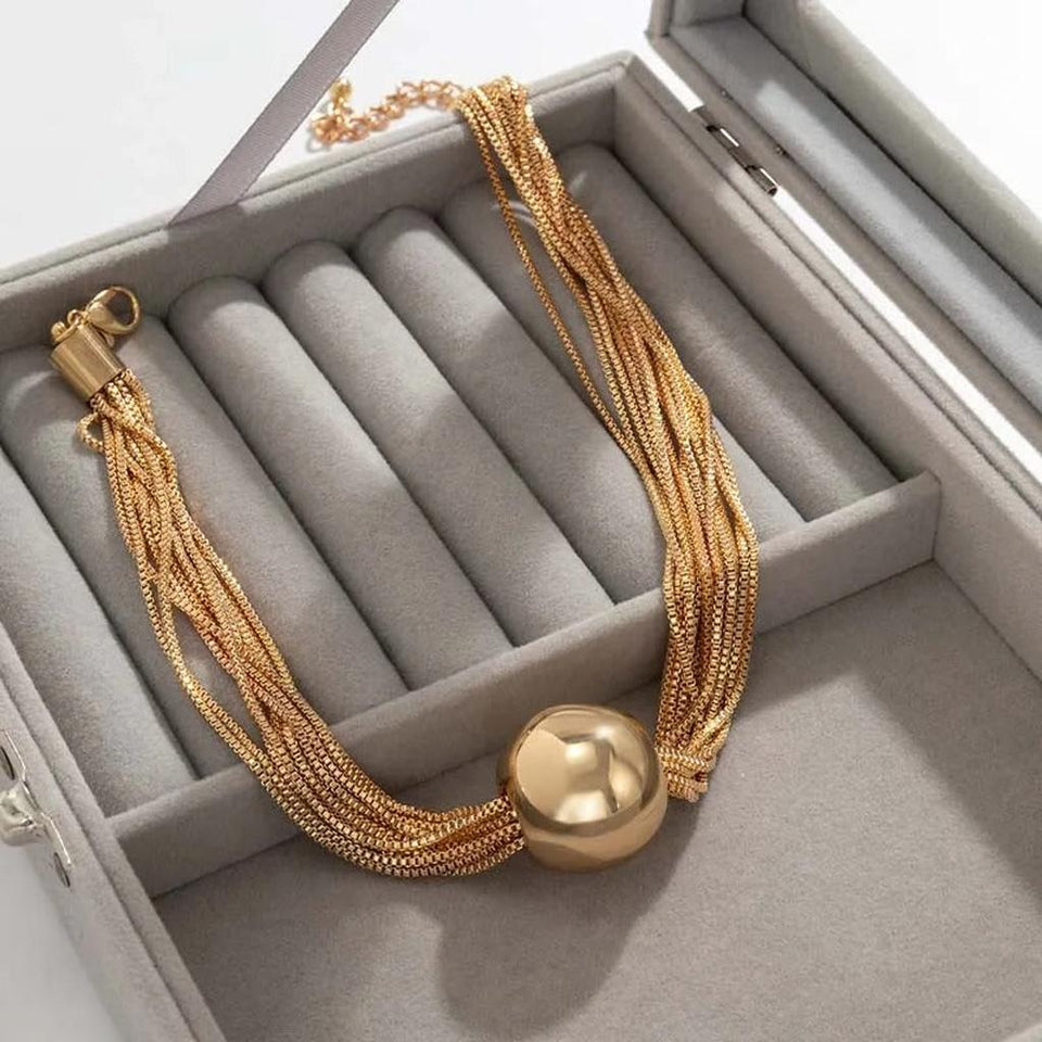 Gloria Retro Multicolor Bead Necklace — Gold-Tone — image 1