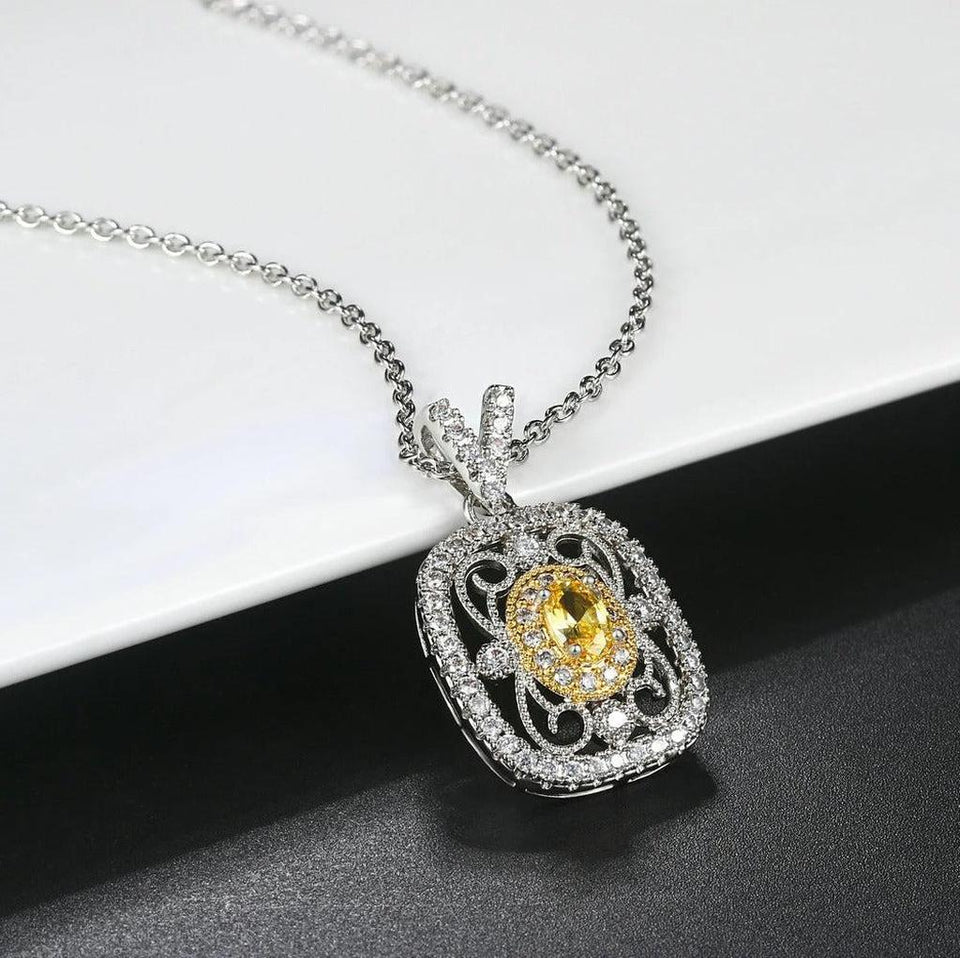 Isadora Retro Silver-Tone Yellow Accent Necklace