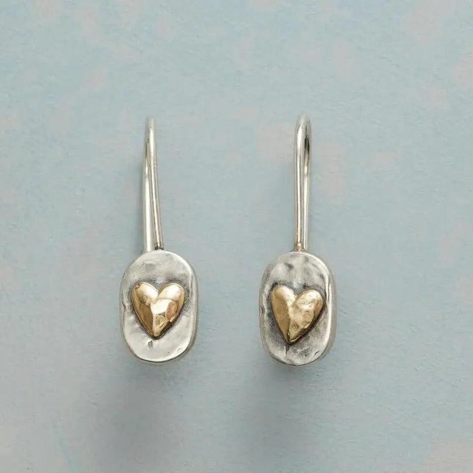 Claudia Retro Silver-Tone Heart Earrings with Gold-Tone Details