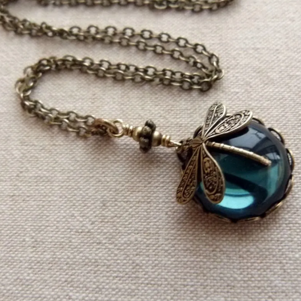 Bridget Retro Green Dragonfly Necklace - image 2
