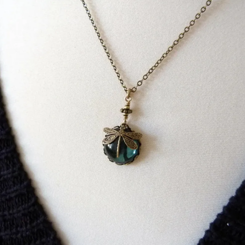 Bridget Retro Green Dragonfly Necklace - image 1