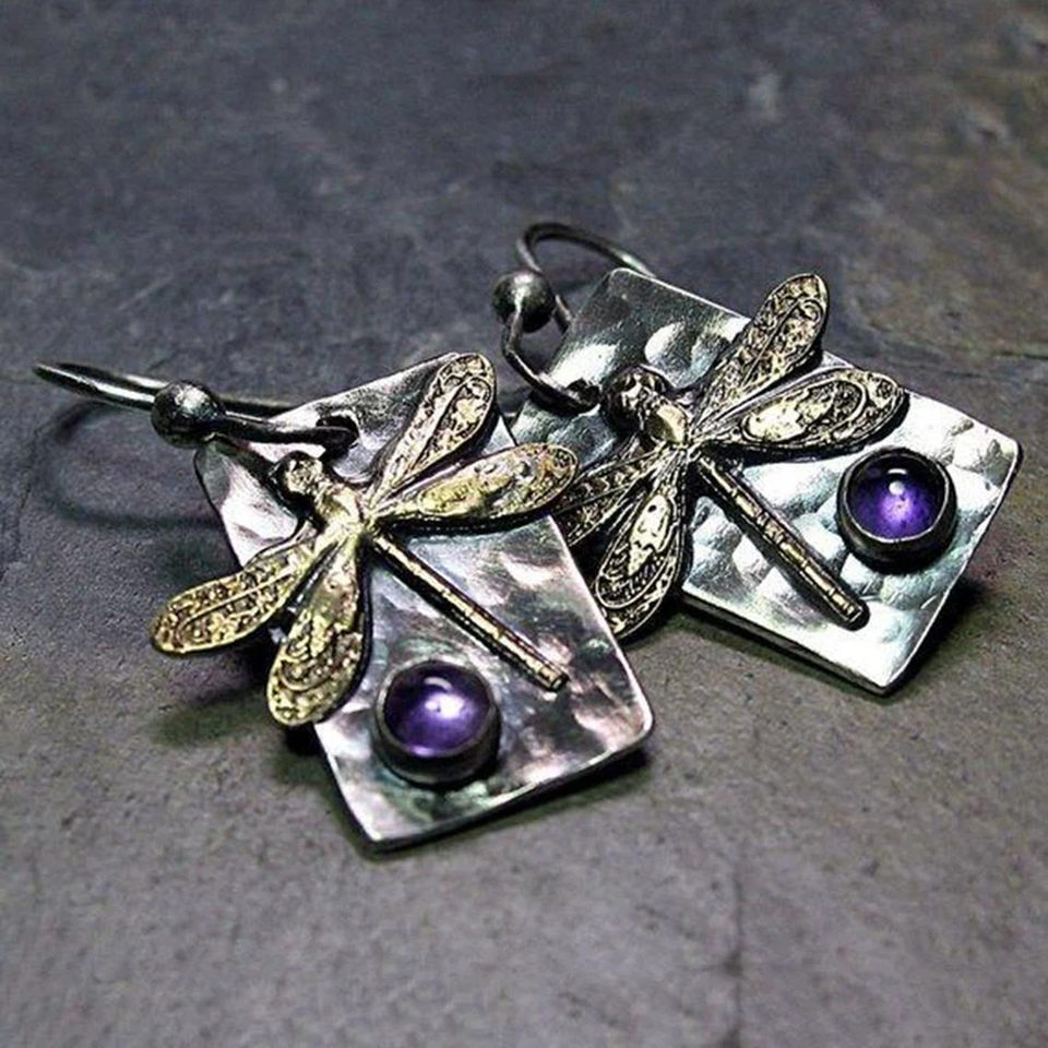 Rosalie Retro Dragonfly Purple Sparkle Earrings - image 1