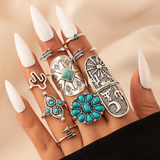 Georgina Retro Turquoise-Color Ring Set | Silver-Tone
