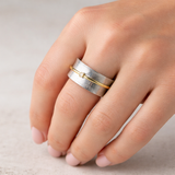 Miranda Retro Ring with Gold-Tone Line | Silver-Tone — image 2
