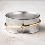 Miranda Retro Ring with Gold-Tone Line | Silver-Tone