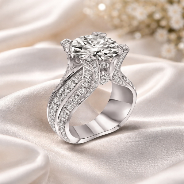 Katherine Retro Solitaire Ring with Detailed Shoulders — Silver-Tone — image 1