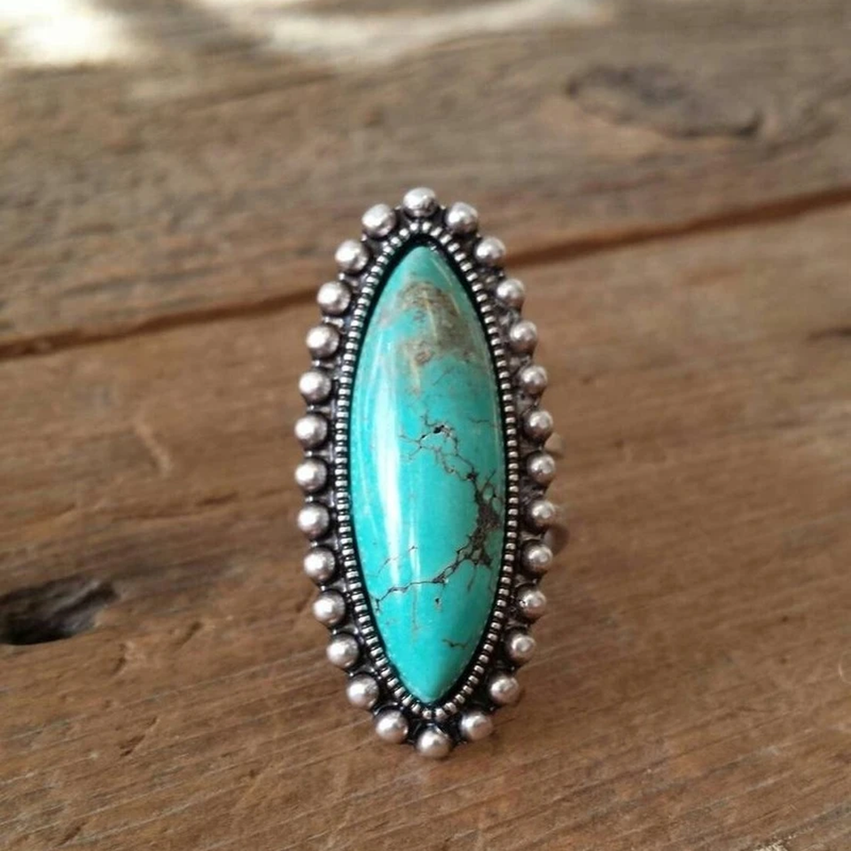 Ursula Retro Turquoise-Color Stone Ring - image 1