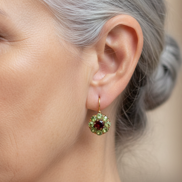 Lavinia Round Retro Earrings with Green and Red Sparkle - image 3