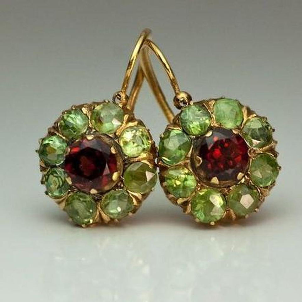 Lavinia Round Retro Earrings with Green and Red Sparkle - image 1