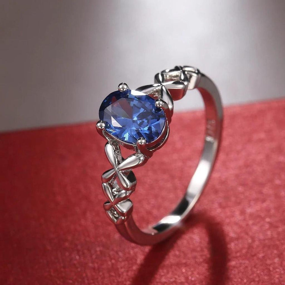 Polly Retro Blue Sparkle Ring | Silver-Tone