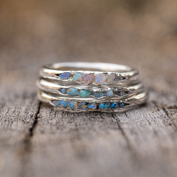 Pauline Retro Multirow Blue Accent Ring | Silver-Tone