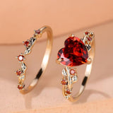 Odette Red Vine Heart Accent Ring Set | Gold-Tone