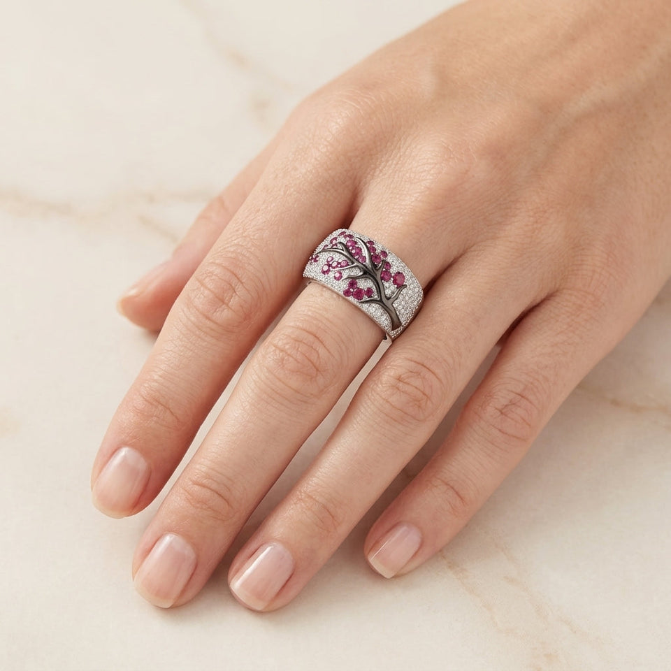 Willa Red Flower Ring | Silver-Tone — image 2