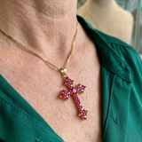 Lorraine Pink Cluster Cross Necklace | Gold-Tone — image 2