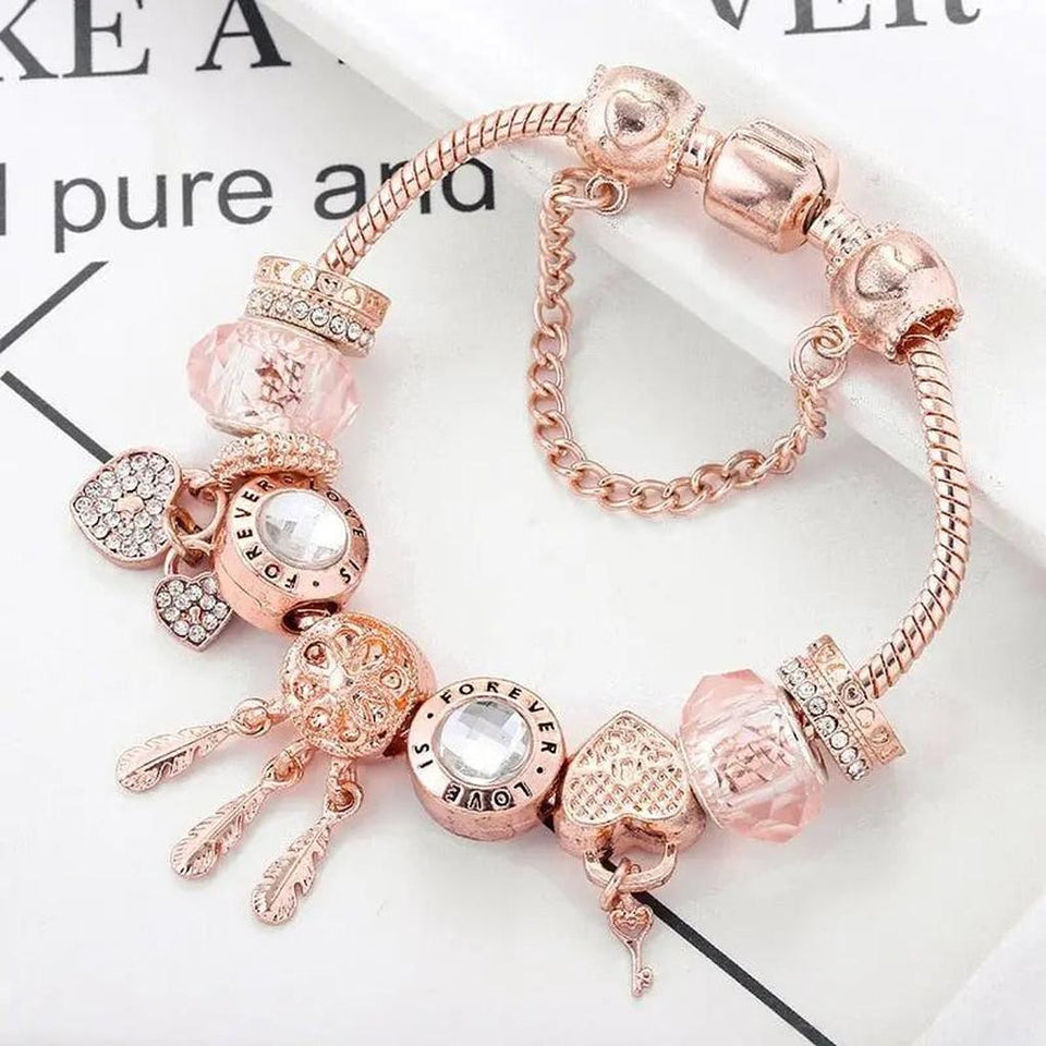 Helene Pink Dream Catcher Bracelet with Silver-Tone Charms