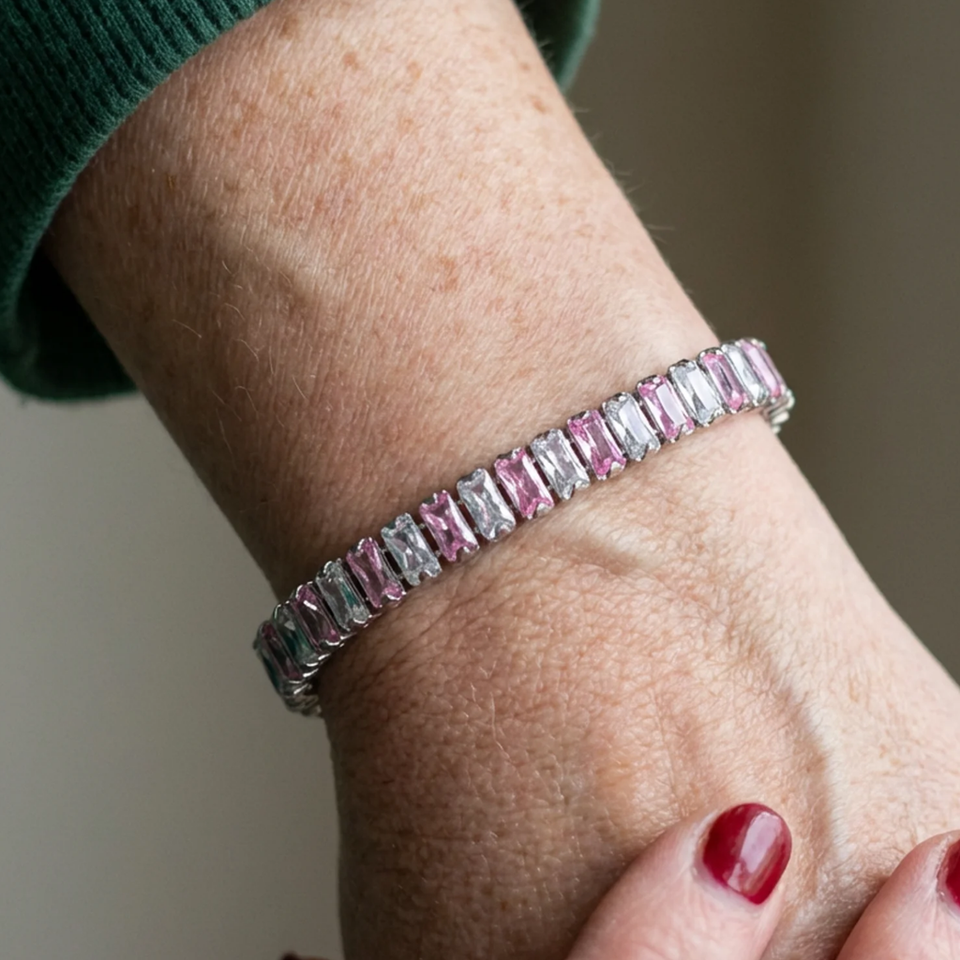 Ellen Pink Stripe Tennis Bracelet | Silver-Tone — image 2