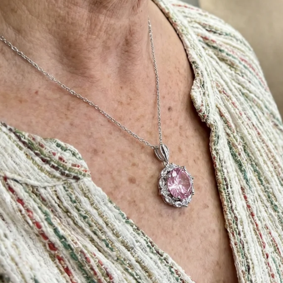 Claire Pink Rose Halo Necklace | Silver-Tone — image 2