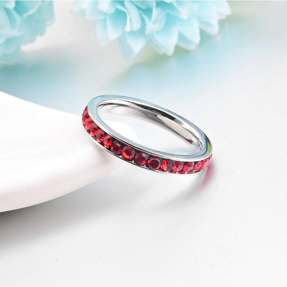 Beatrice Red Eternity Row Ring | Silver-Tone
